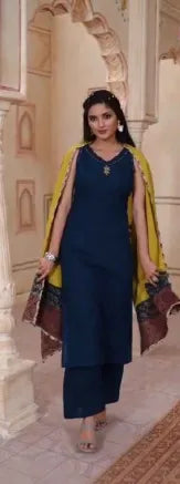 Blue Cotton Dupatta Set