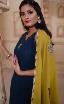 Blue Cotton Dupatta Set