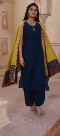 Blue Cotton Dupatta Set