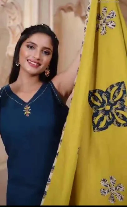 Blue Cotton Dupatta Set