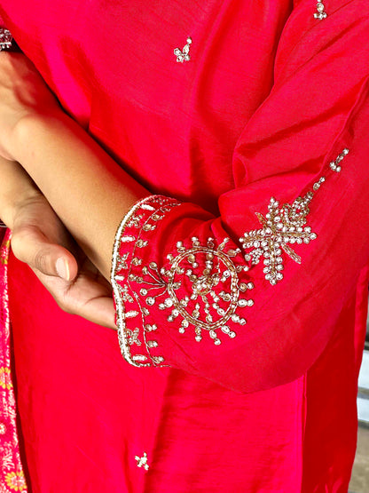 Red Dola Silk Dupatta set