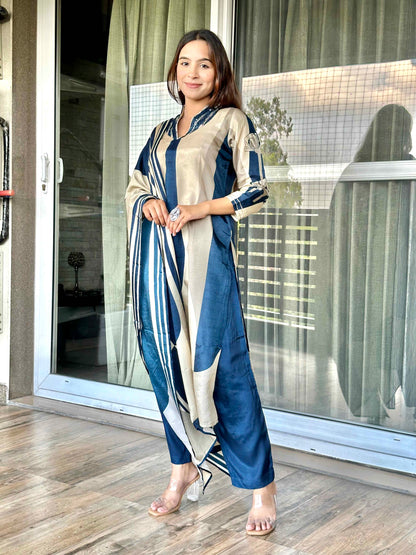 Blue Muslin Dupatta set
