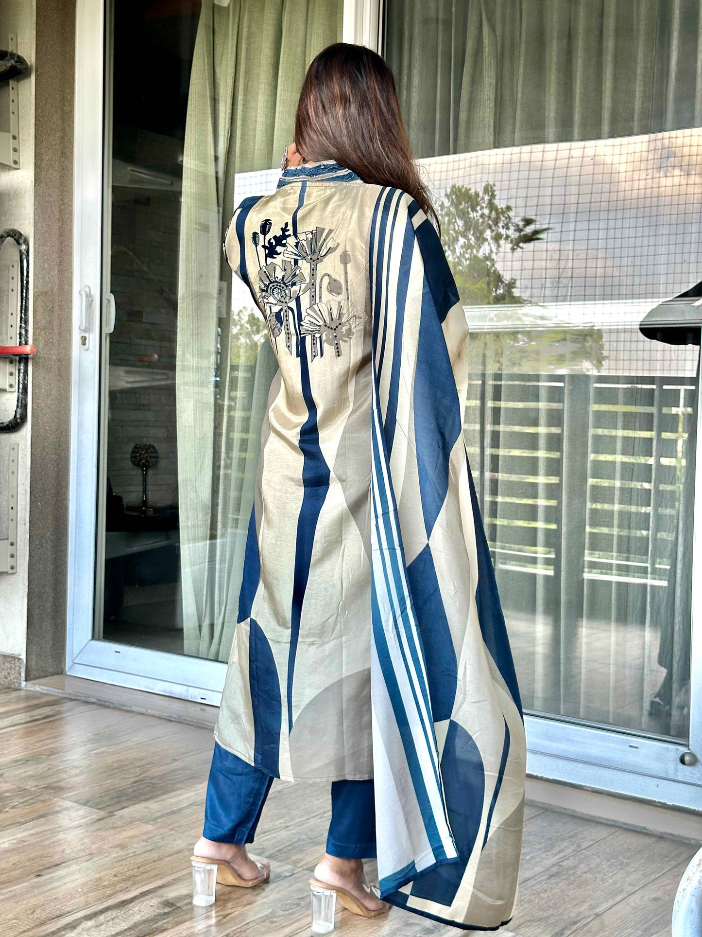 Blue Muslin Dupatta set