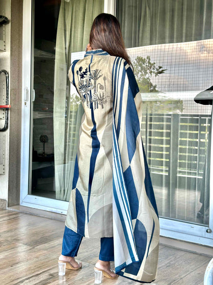 Blue Muslin Dupatta set