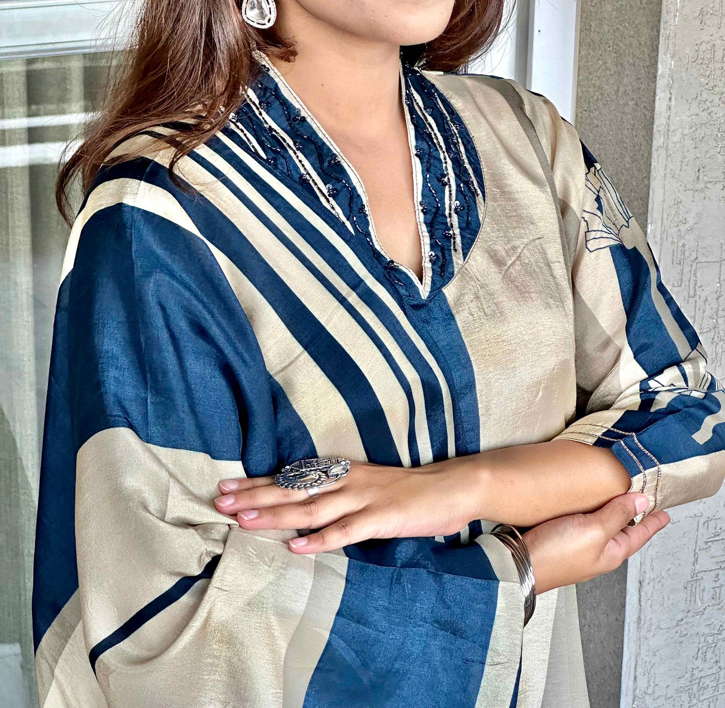 Blue Muslin Dupatta set