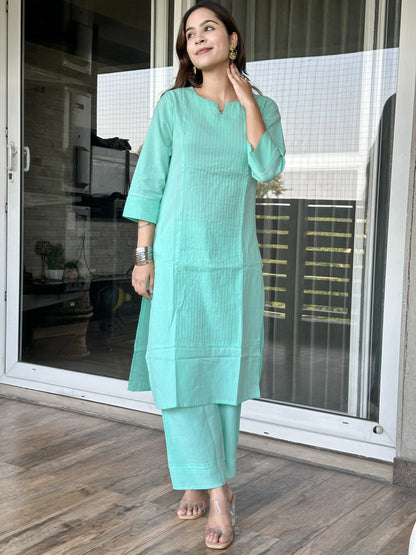 Sea Green Cotton Kurta Pant Set