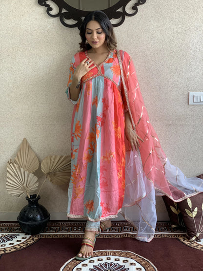 Multi Color Muslin Dupatta Set