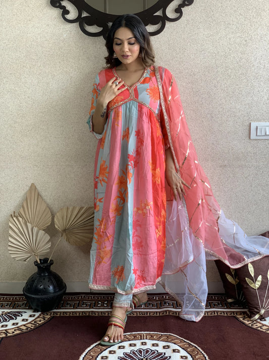 Multi Color Muslin Dupatta Set