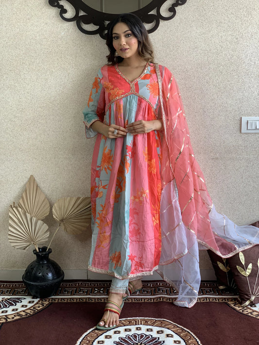 Multi Color Muslin Dupatta Set