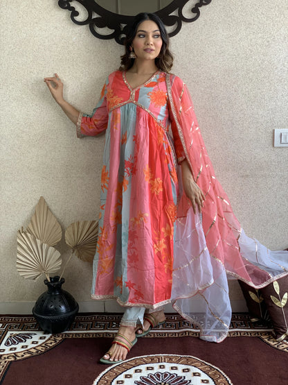 Multi Color Muslin Dupatta Set