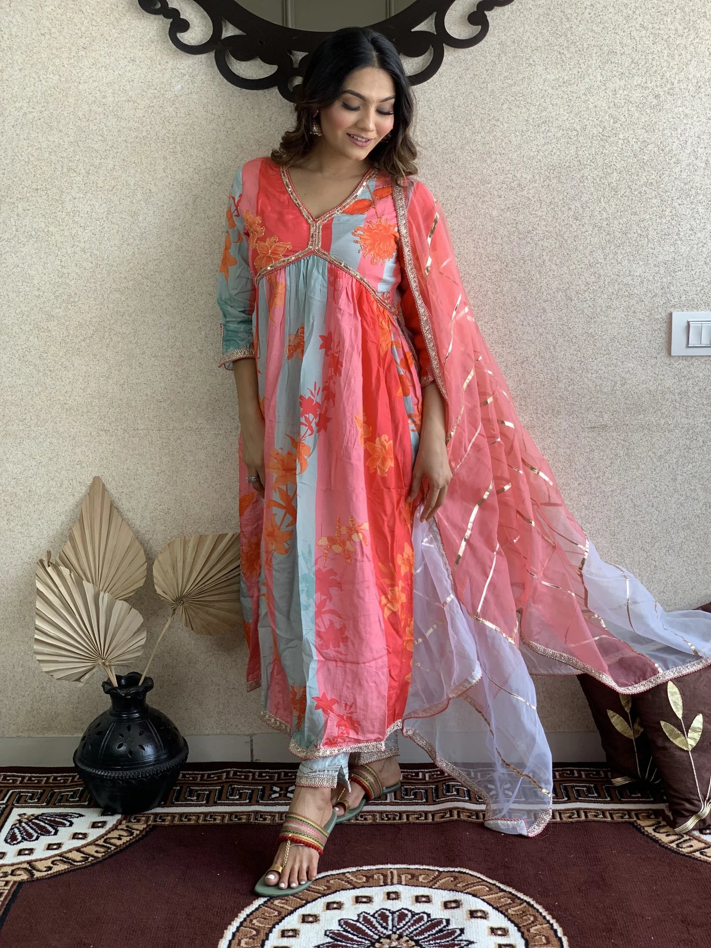 Multi Color Muslin Dupatta Set
