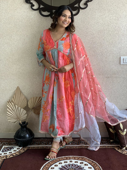 Multi Color Muslin Dupatta Set