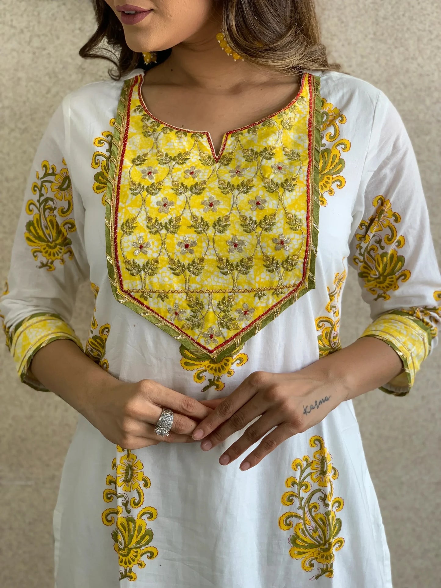 White Hand Block Dupatta Set