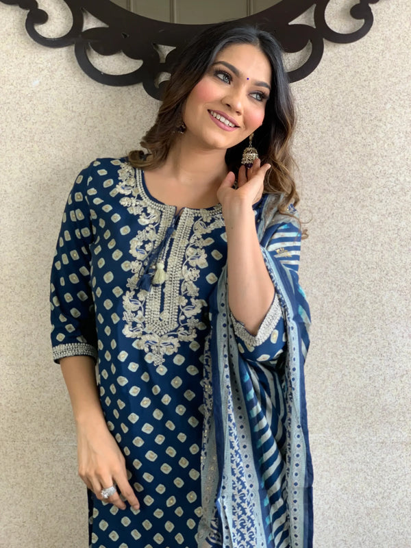 Blue Muslin Dupatta Set