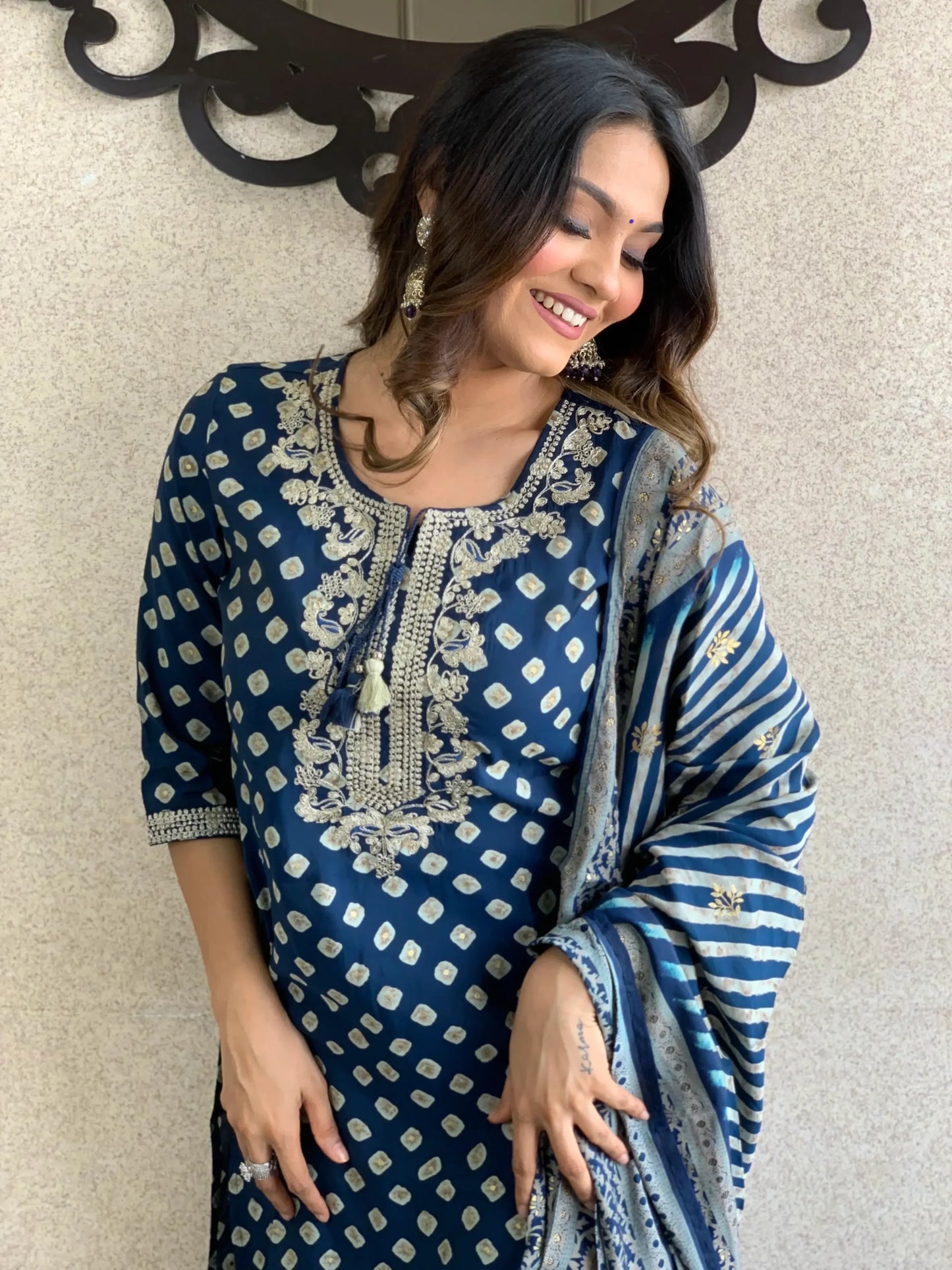 Blue Muslin Dupatta Set