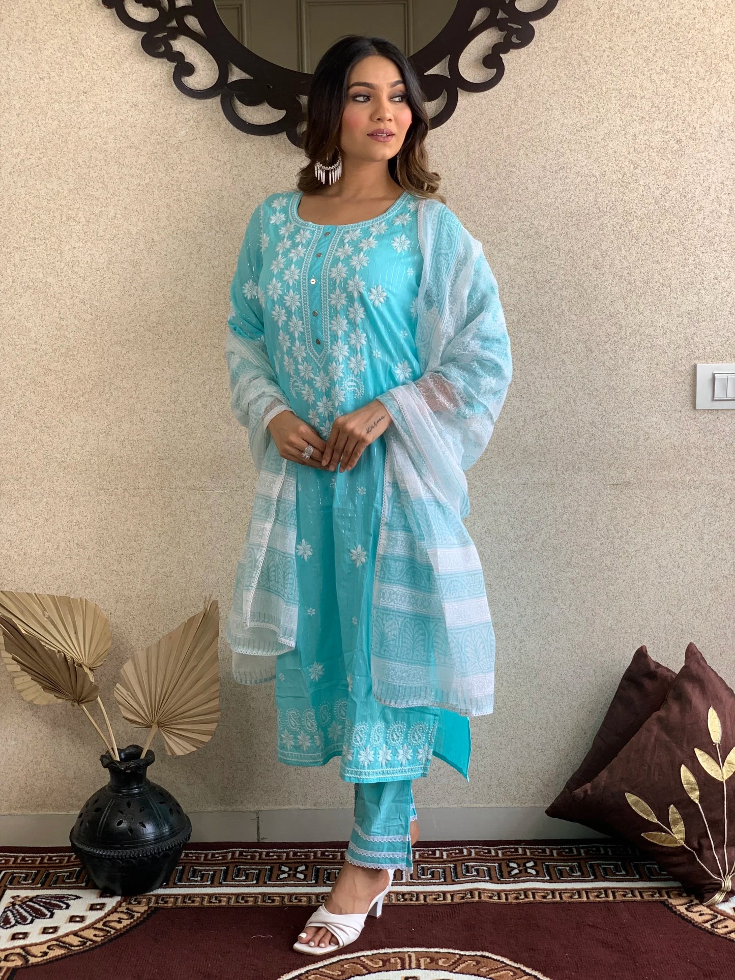 Light Blue Cotton Dupatta Set