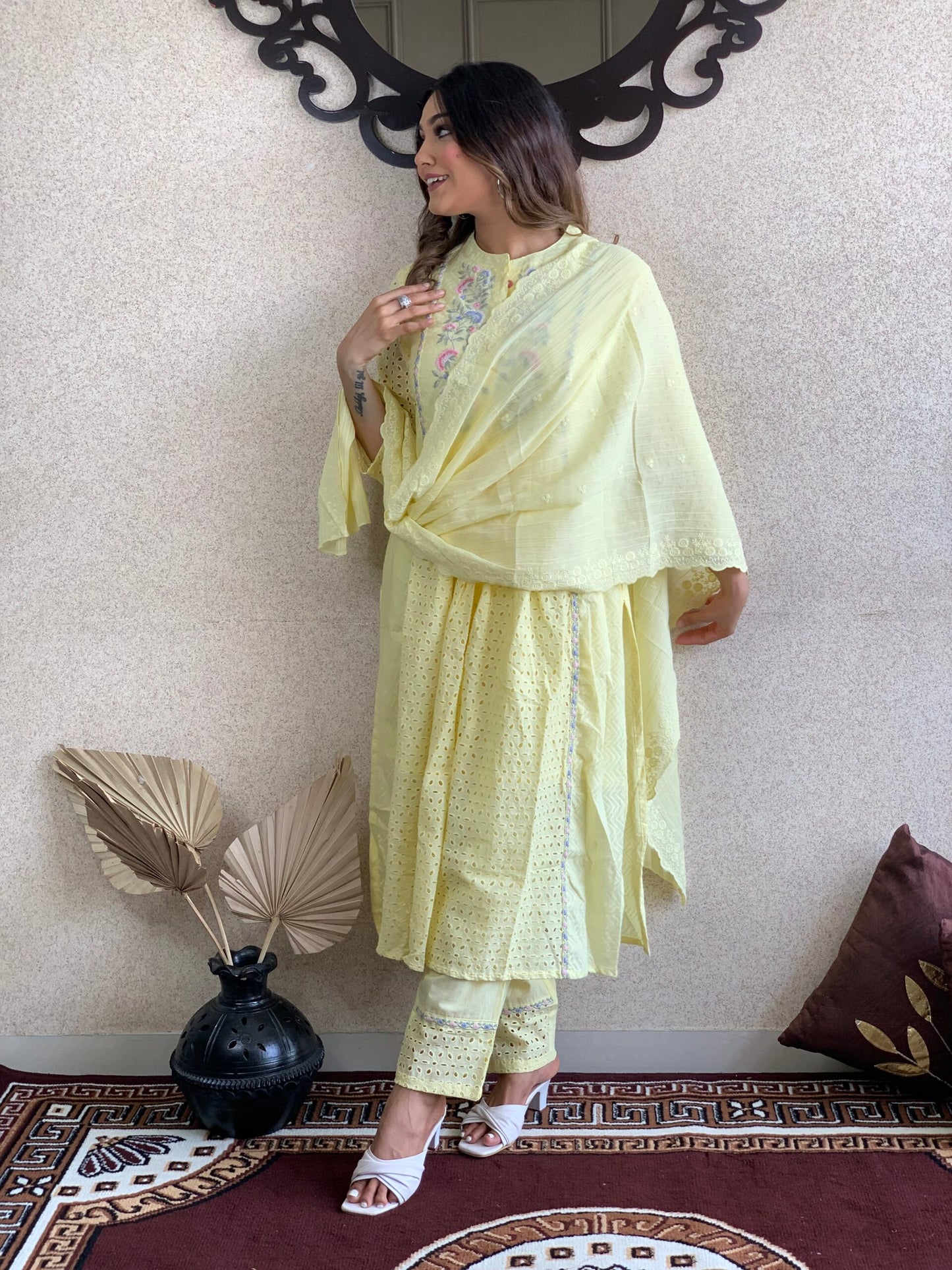 Yellow Cotton Dupatta Set