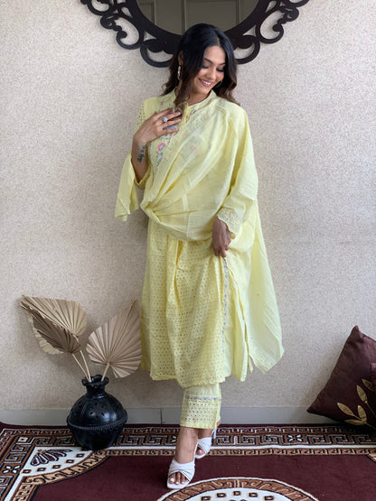 Yellow Cotton Dupatta Set