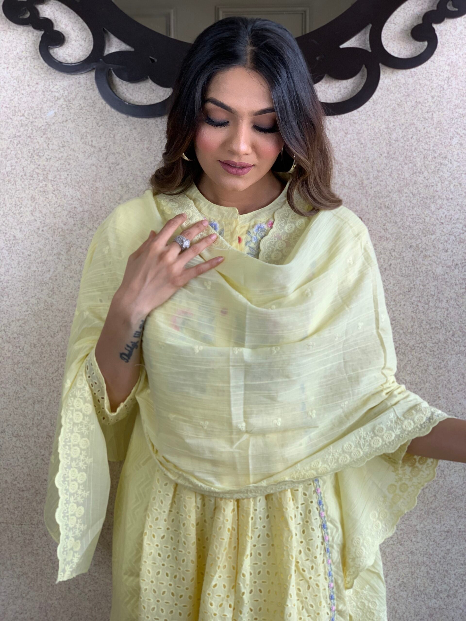 Lemon Yellow Color Kurta Pant With Cotton Dupatta