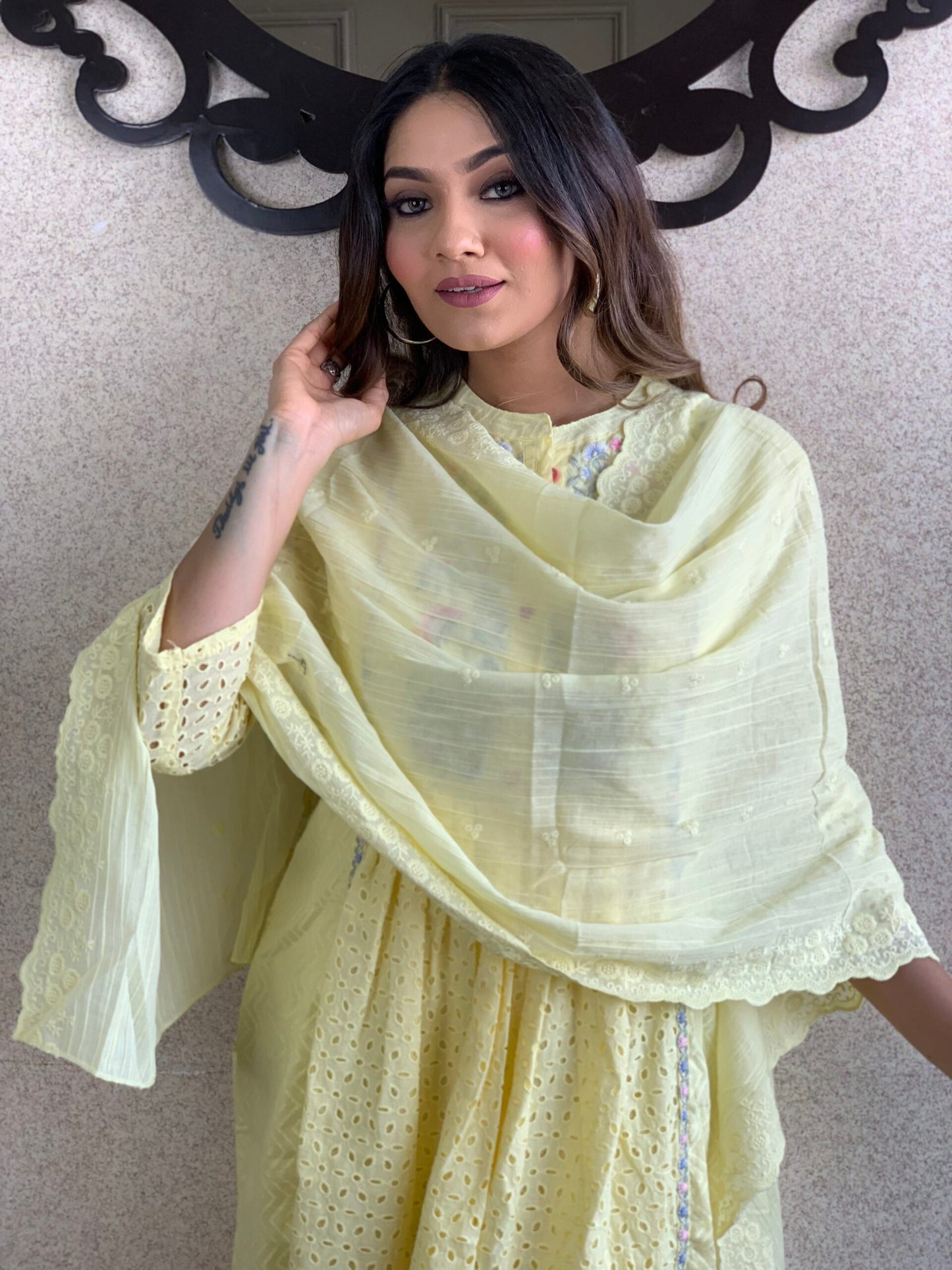 Yellow Cotton Dupatta Set