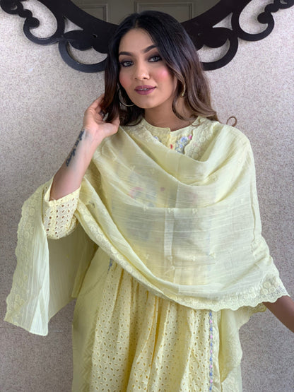 Yellow Cotton Dupatta Set
