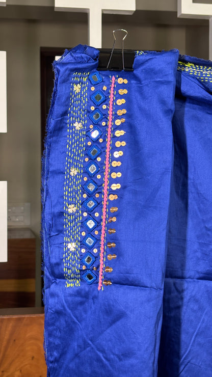 Blue Handmade Unstitched Kurta Pant Set