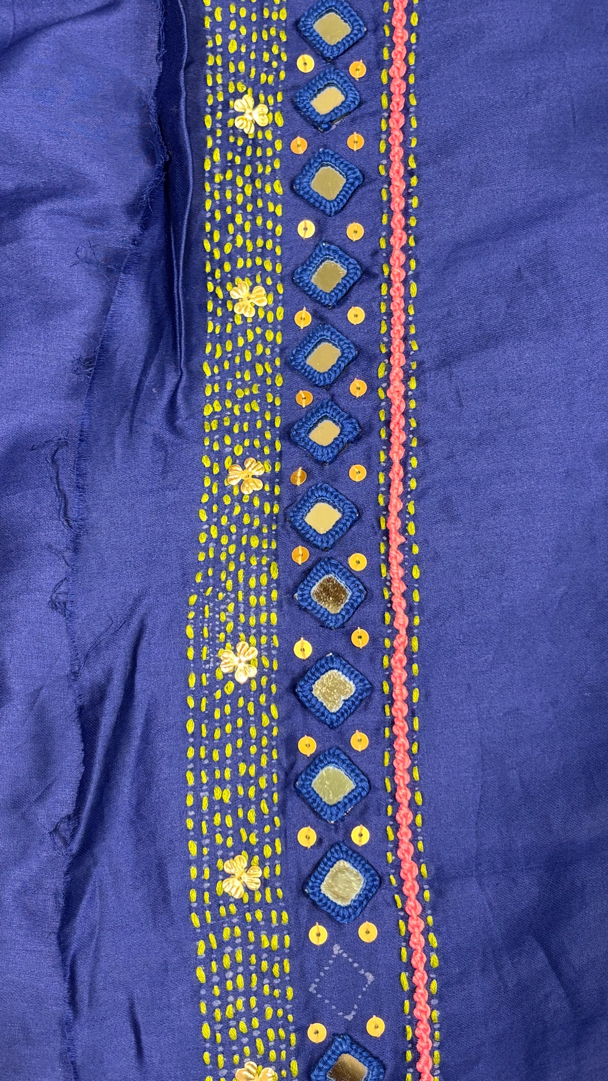 Blue Handmade Unstitched Kurta Pant Set