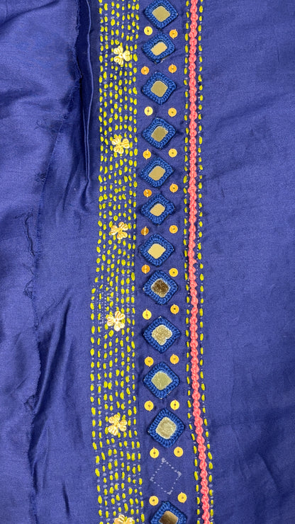Blue Handmade Unstitched Kurta Pant Set