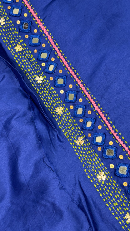 Blue Handmade Unstitched Kurta Pant Set