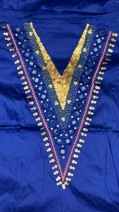 Blue Handmade Unstitched Kurta Pant Set