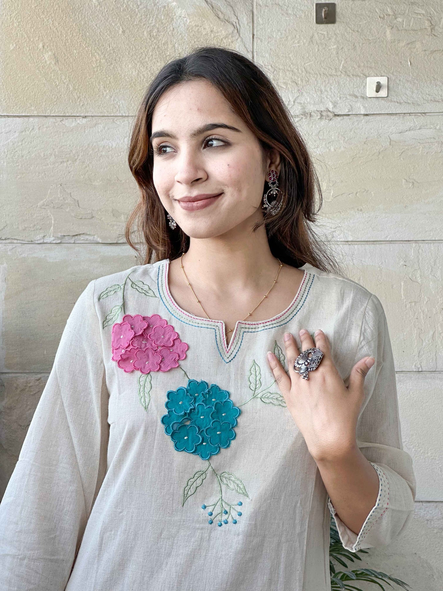 Off White Cotton Kurta Pant Set