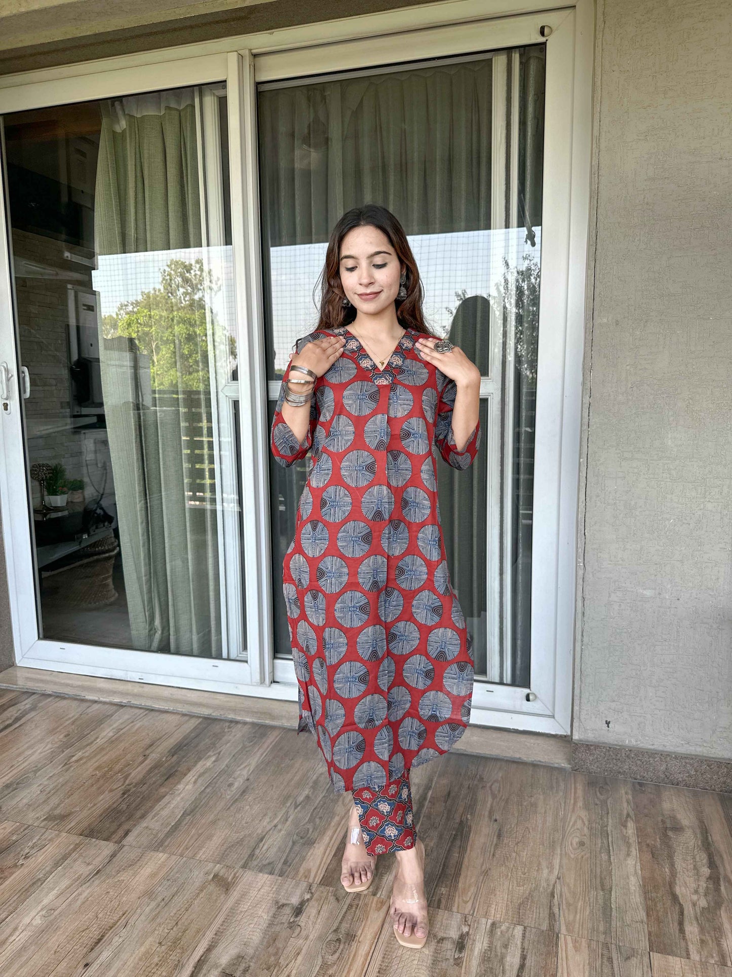 Brown Cotton Kurta Pant Set