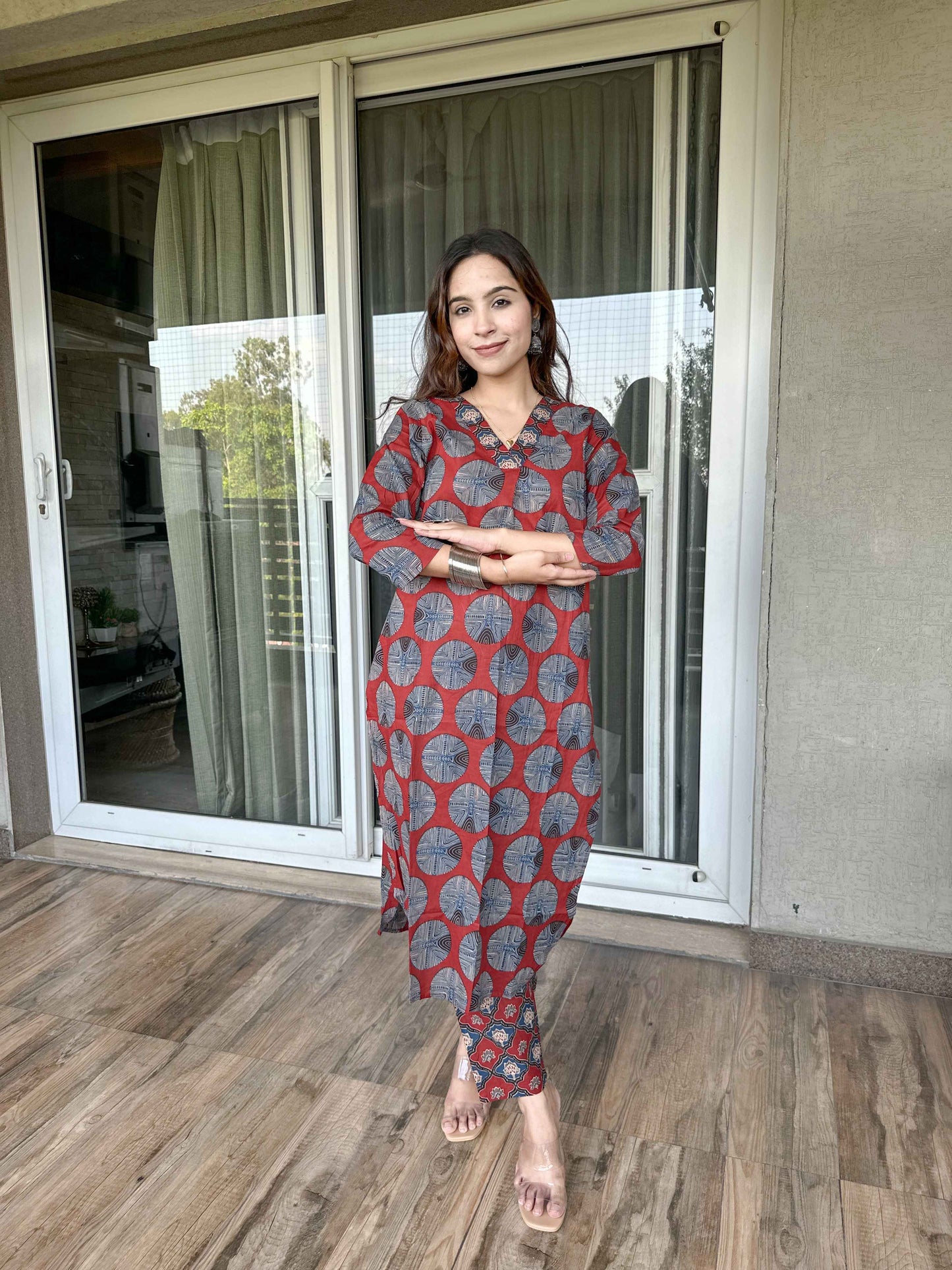 Brown Cotton Kurta Pant Set