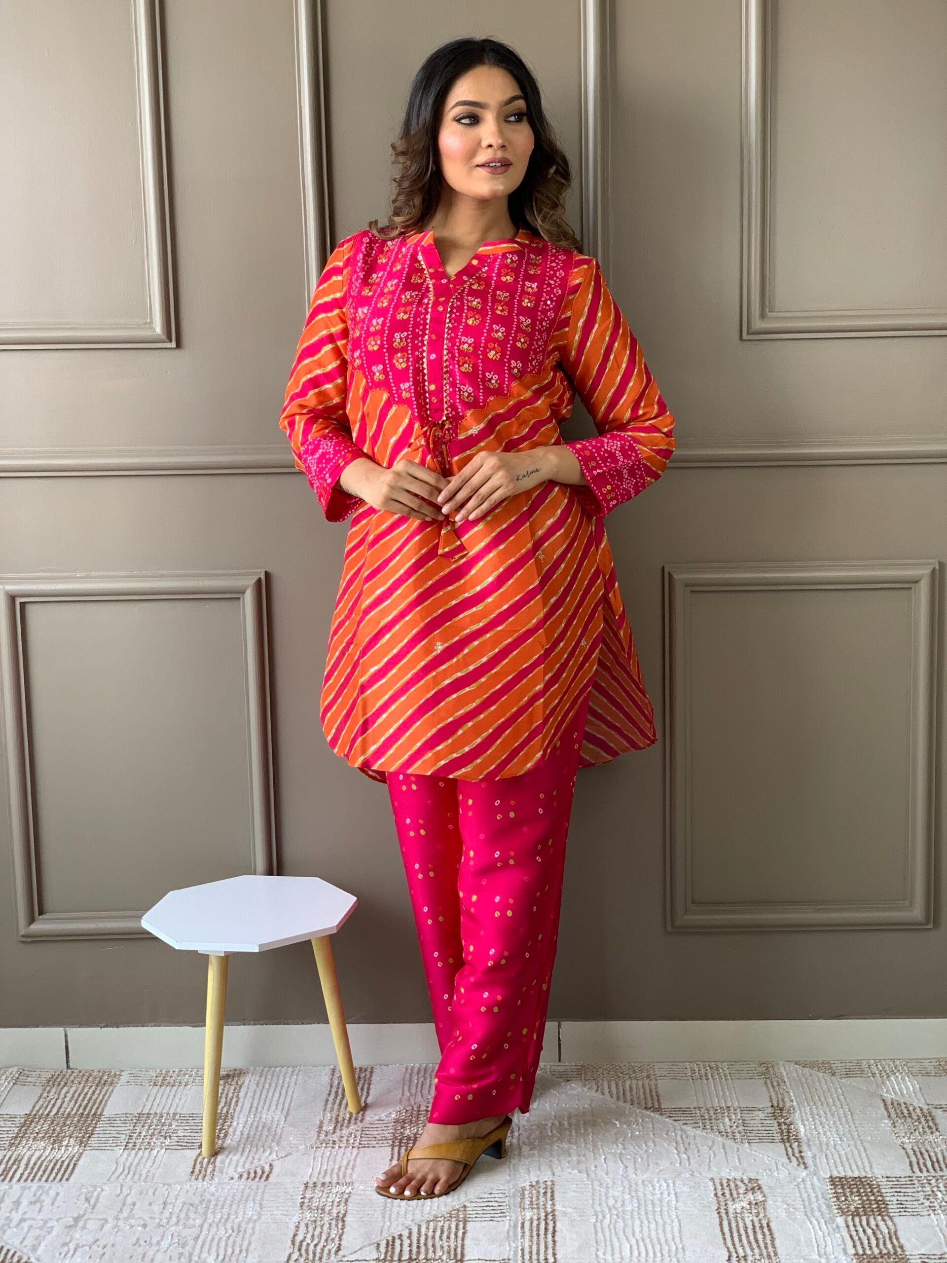 Rani-orange Russian silk co ord set