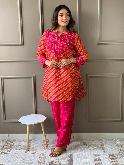 Rani-Orange Russian Silk Co ord Set