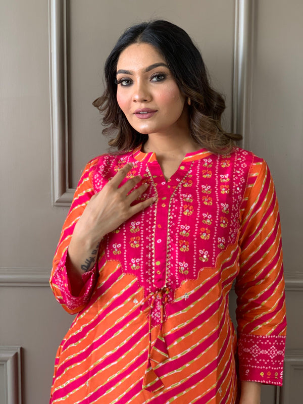 Rani-orange Russian silk co ord set