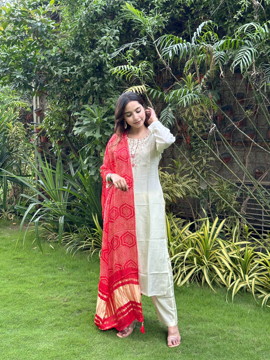 White Gajji Silk Dupatta set