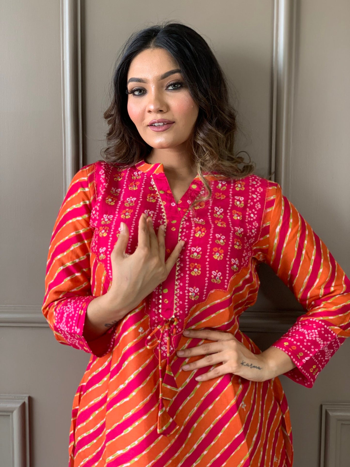 Rani-Orange Russian Silk Co ord Set