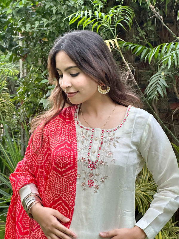 White Gajji Silk Dupatta set