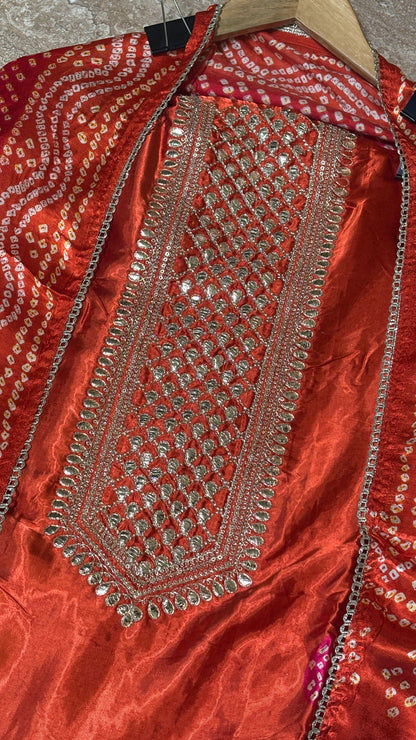 Rust Orange Gajji Silk Dupatta Set