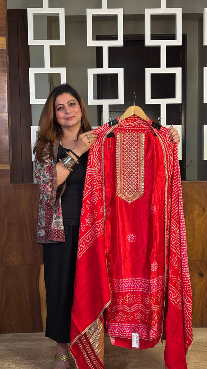 Red Gajji Silk Dupatta Set