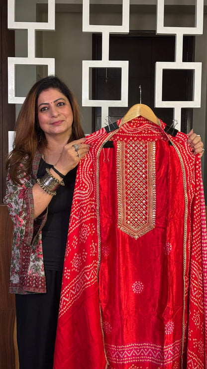 Red Gajji Silk Dupatta Set