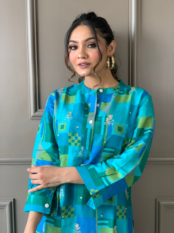 Blue Gotta Patti Russian Silk co ord set