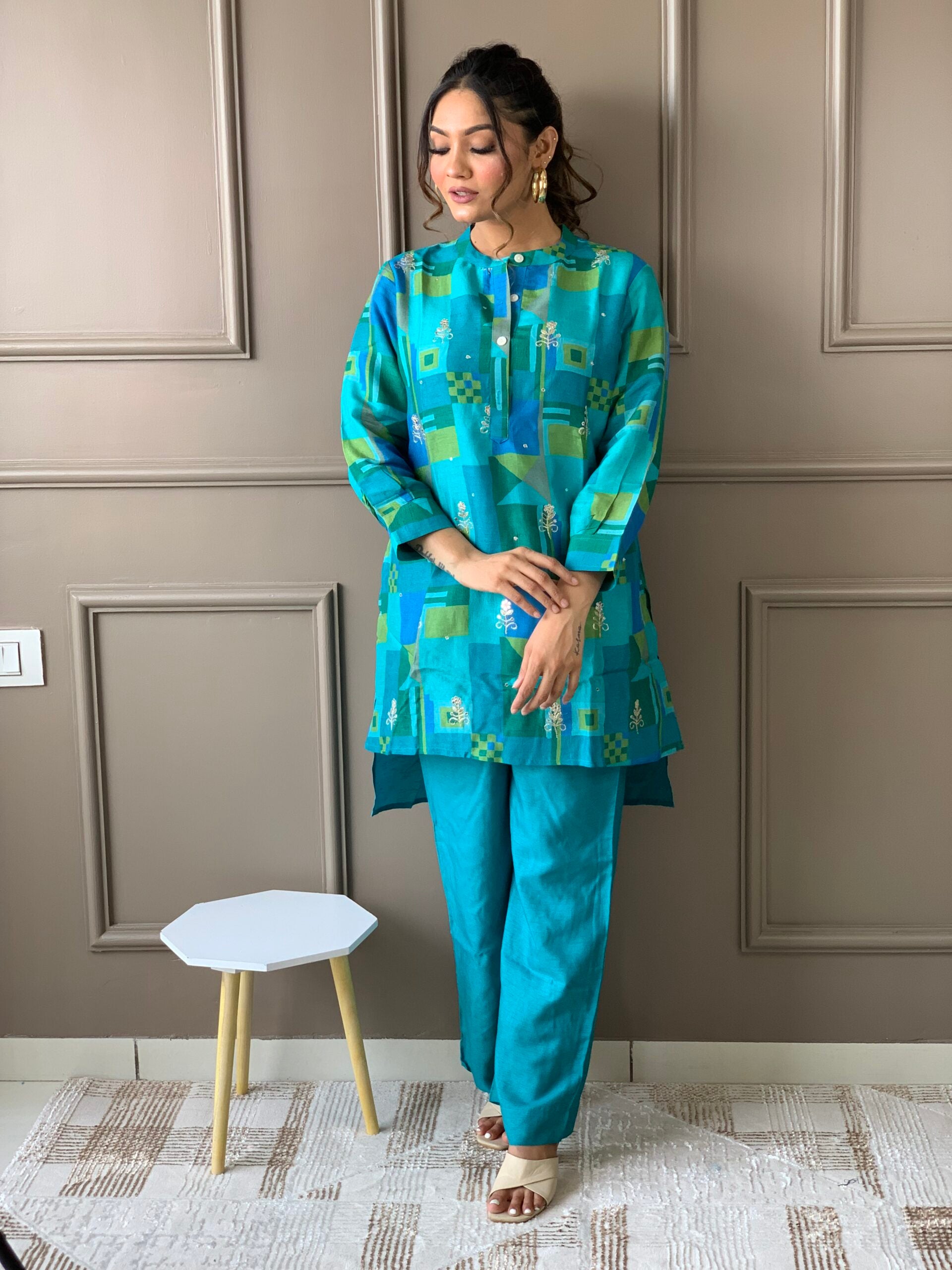 Blue Gotta Patti Russian Silk co ord set