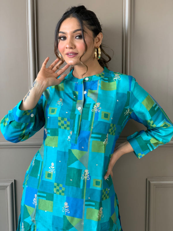 Blue Gotta Patti Russian Silk co ord set