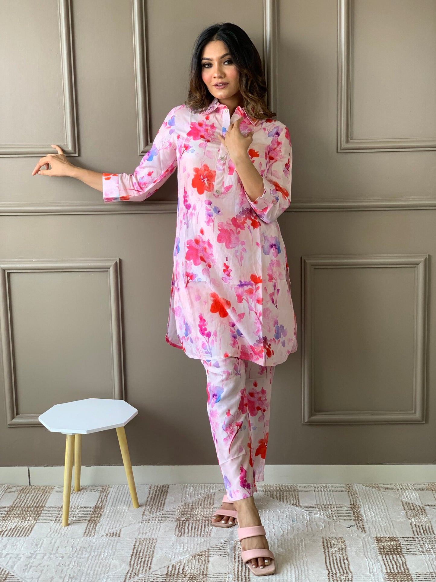 Pink Muslin Floral Co ord Set