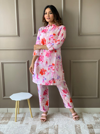 Pink Muslin Floral Co ord Set