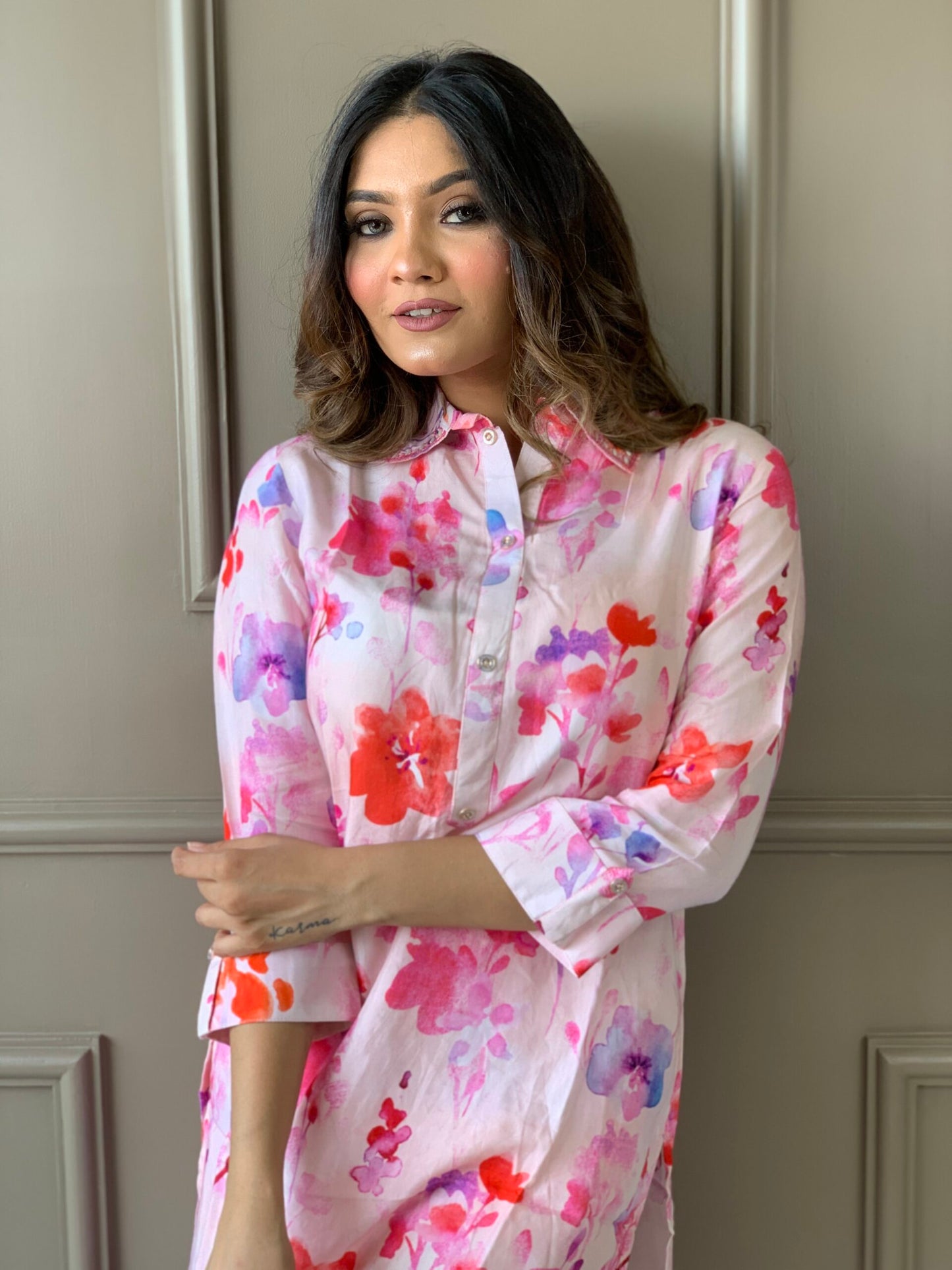 Pink Muslin Floral Co ord Set