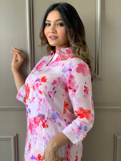 Pink Muslin Floral Co ord Set