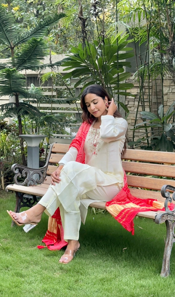 White Gajji Silk Dupatta set